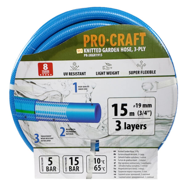 Modrá zahradní hadice Procraft PR-3KGH1915 3 vrstvy, 3/4" 15 m | PR-3KGH1915