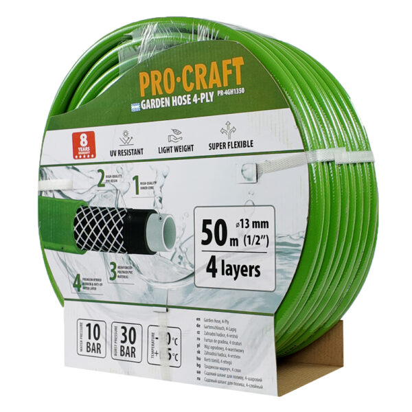 Zelená zahradní hadice Procraft PR-4GH1350 4 vrstvy, 1/2" 50 m | PR-4GH1350