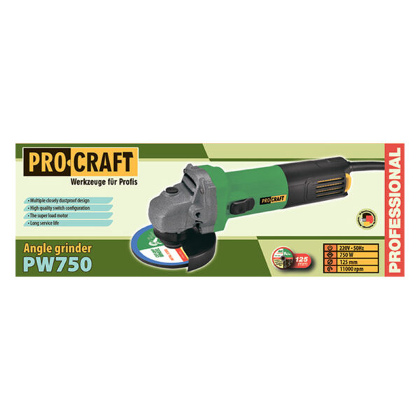 Bruska úhlová Procraft PW750 + 10x řezný kotouč CD125x1.0b v kovovém boxu | SPW750/CD125x1.0b - Image 5